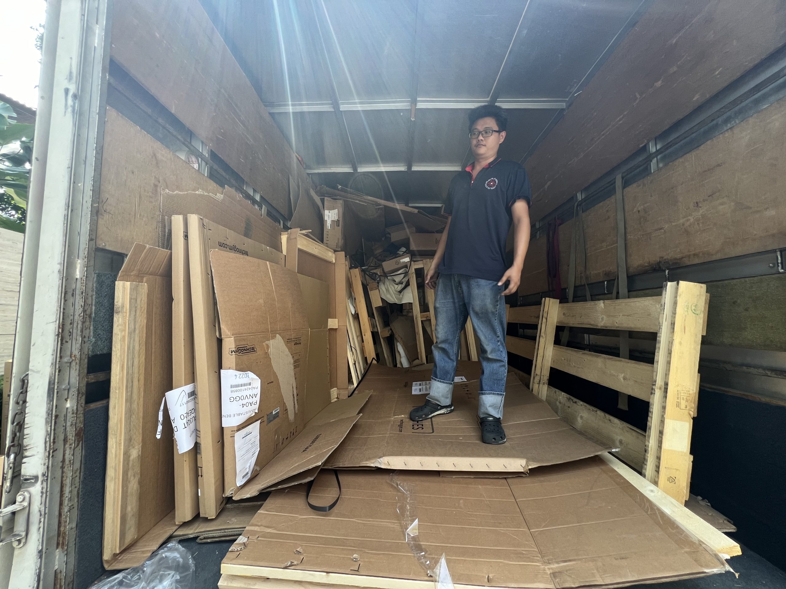 Bulky furniture panels loaded in a lorry for disposal in Singapore