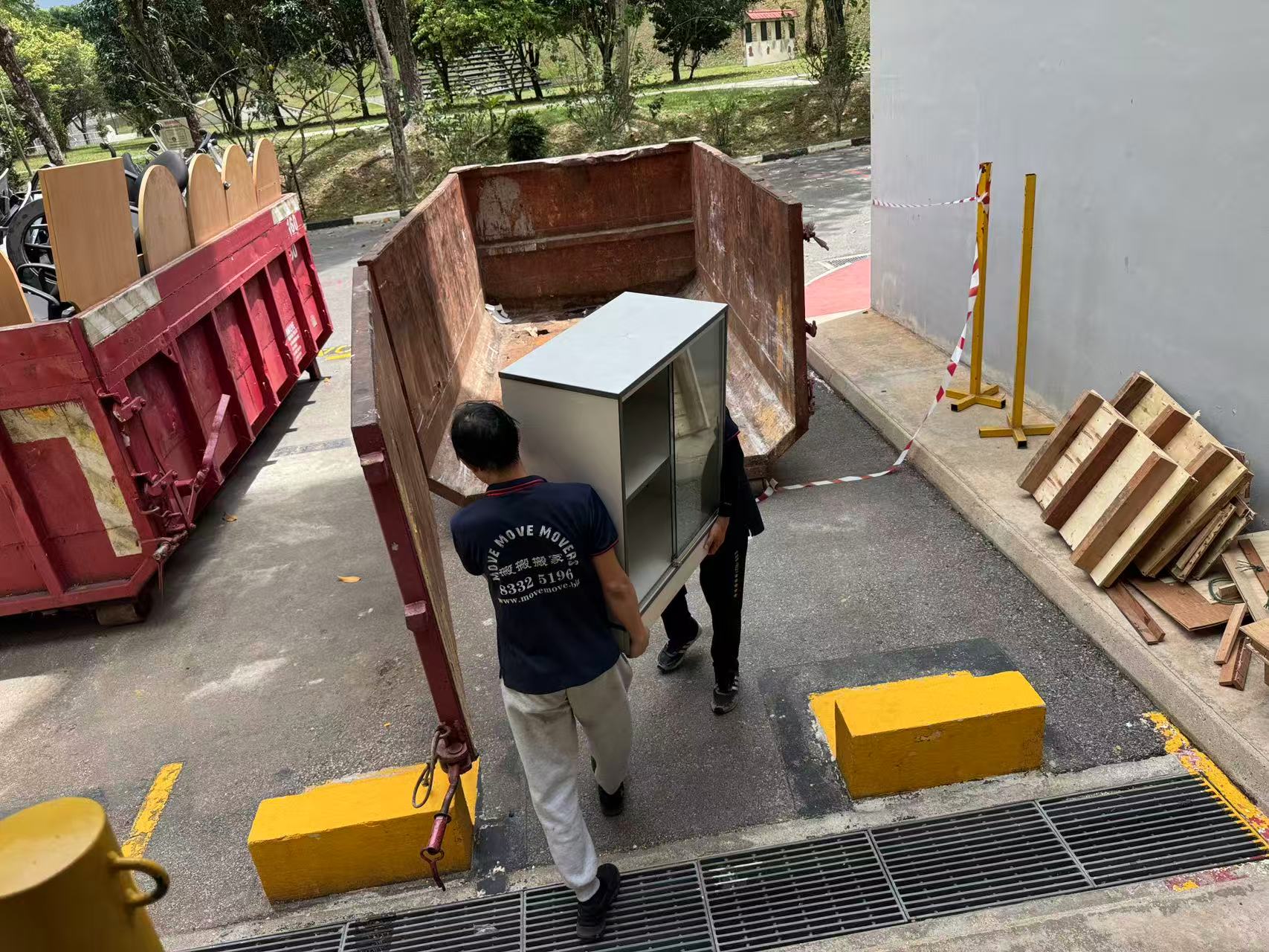 Skip tank positioned for a private disposal project in Singapore