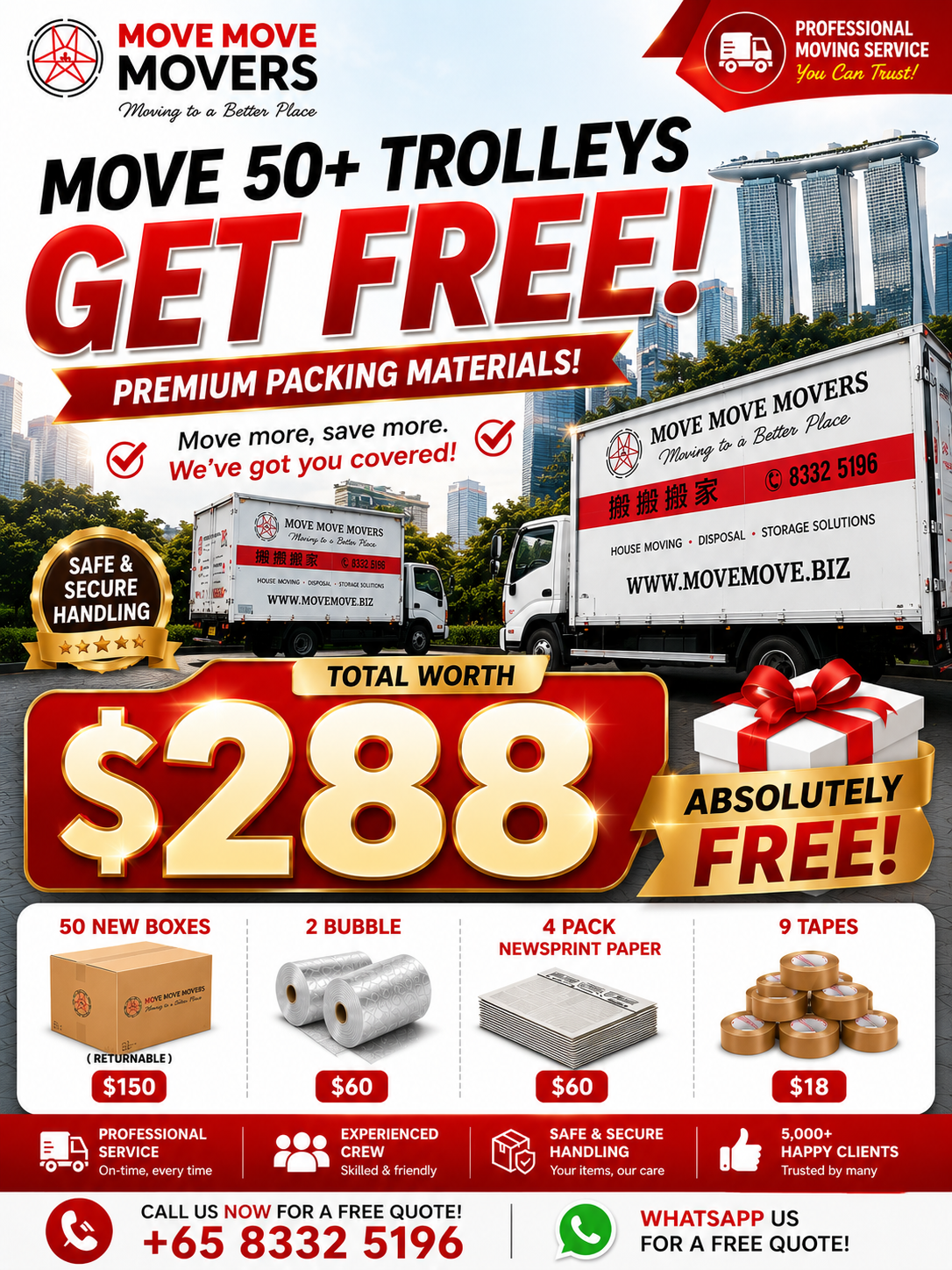 Move Move Movers free packing materials promotion for Singapore house moving customers