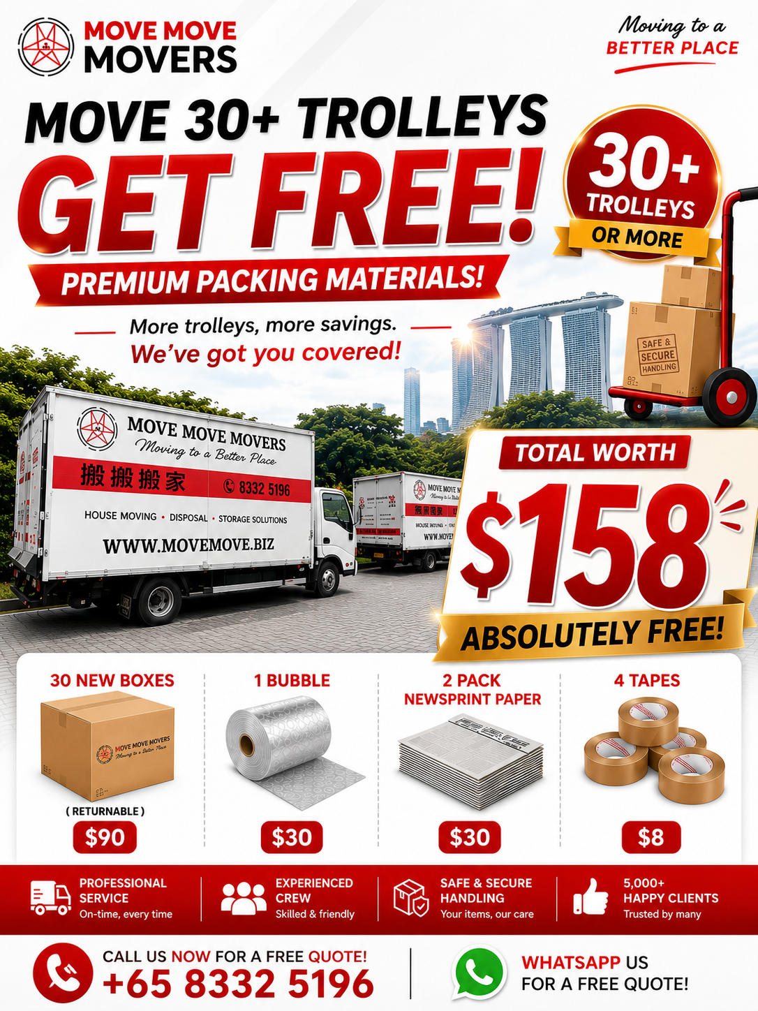 Move Move Movers premium packing materials offer for Singapore moving service