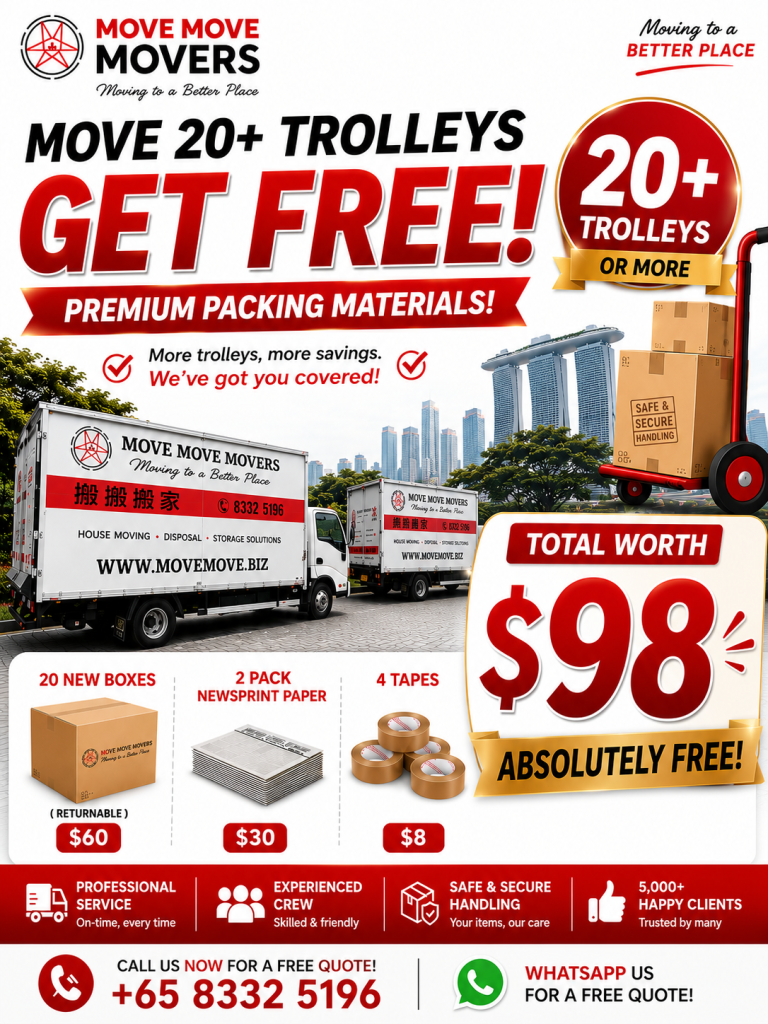 Move Move Movers free trolley and packing materials offer in Singapore
