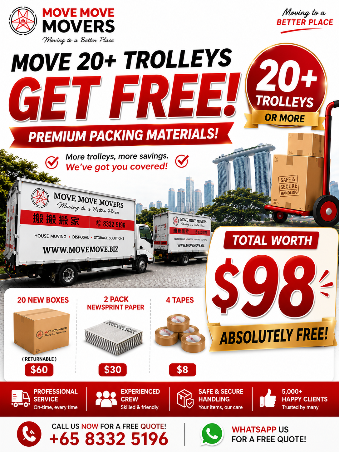 Move Move Movers free trolley and packing materials offer in Singapore